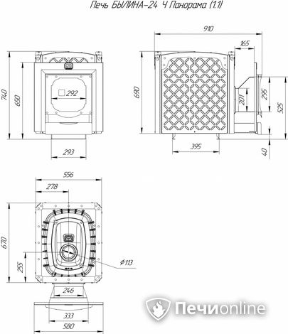 Дровяная банная печь Теплодар Былина-24 Ч Панорама (1.1) в Урае