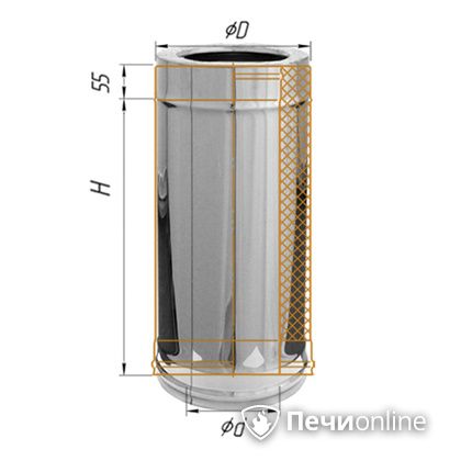 Сэндвич труба Феррум Дымоход утепленный 0.5/оцинкованный d-200/280 L=0.5м по воде. aisi в Урае